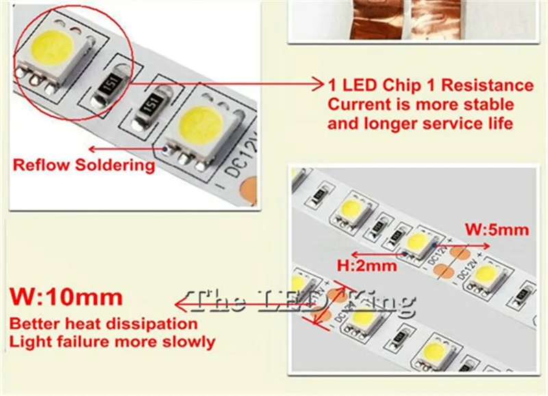 5 М или 10 М/упак. 2835 SMD Ярче, Чем 3528 SMD 5050 СВЕТОДИОДНЫЕ Полосы света 12 в ПОСТОЯННОГО ТОКА В 60 Светодиодов/М в Помещении Декоративные Ленты Белый Синий Красный