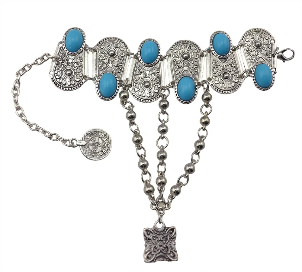 Vintage Finger Bracelet Pulseras Bohemian Gypsy Beach Charm Turkish Coin Pendant Hand Chain Blue Stone Slave Bracelet Bangle bracelet jewelry