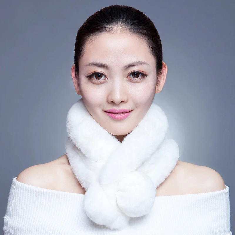 

CoolCheer Winter Fur Scarf Lady Casua Real Fur Scarves Fur Ball Velvet Rabbit Echarpe Luxury Brand Korean Style Scarves