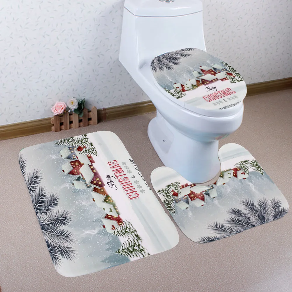 

Bathtub Rugs 3pcs bathroom mat set Merry Chrismas bath carpet Happy Winter Snowman bathroom floor mat antideslizante alfombra