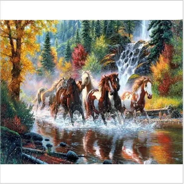 

New 5D DIY Diamond Painting rhinestones set Embroidery resin craft red horse river paint Cross Stitch home decor Mosaic inlay