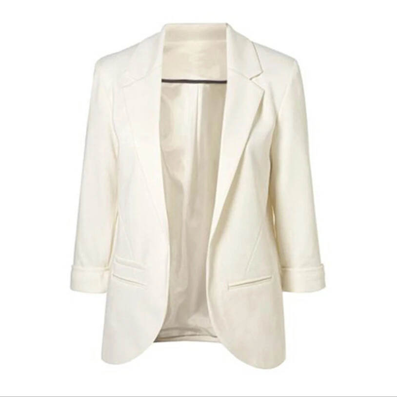 Women Fashion Blazer Jackets Office Work Open Front Notched Blazers 2019 autumn Slim yellow Ladies clothes three quarter sleeve