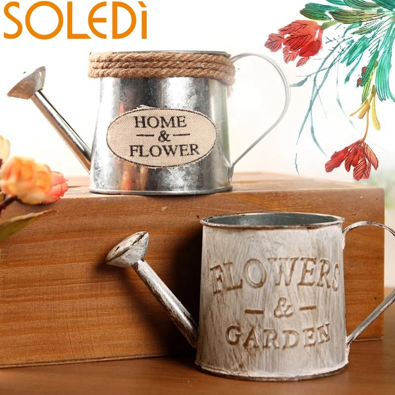 

SOLEDI Vintage Iron Bucket Flower Pot Plant Hanging Basket Pastoral Style Crafts Wall Home Desktop Decor Photo Props