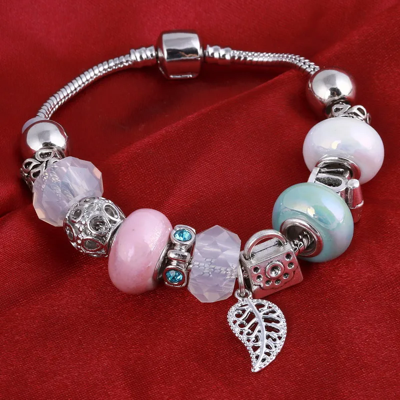 Европейский стиль, винтажный посеребренный браслет с кристаллами, женский браслет, подходит для оригинала, сделай сам, брендовый браслет, ювелирное изделие, подарок