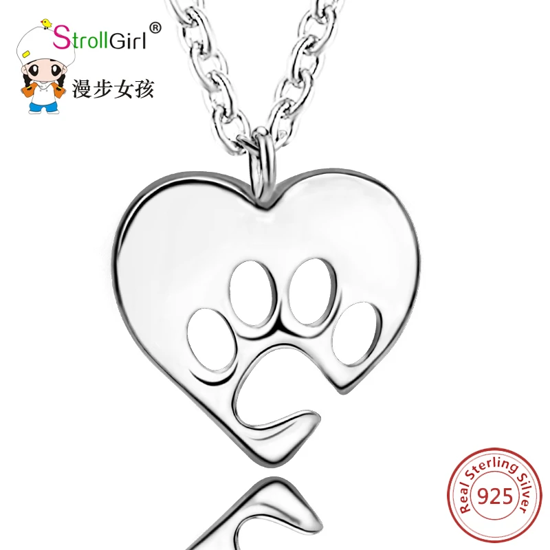 

StrollGirl 100% 925 Sterling Silver Dog Paw Heart Necklaces Lovely Pendant Necklace Women Jewelry Chain Gift For Dog Lover Hot