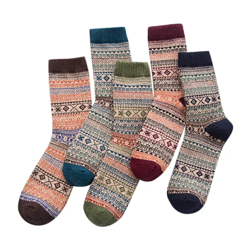 DSstyles 5 пар/компл. Для женщин горячие и холодные национальный ветер утолщение литературный узор Носки впитывает пот и поглощает влагу; дышащий; шерстяные носки