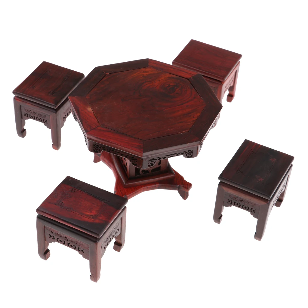 

Vintage 1/6 Dollhouse Miniature Furniture Rosewood Tea Table Stool Set Gifts