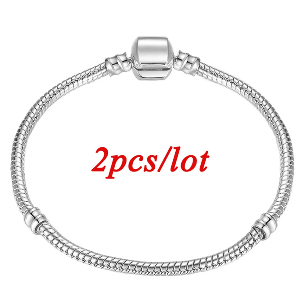 

2 Pcs/lot High Quality Vintage Silver Plated Charm Bracelet European Style Snake Chain Fit DIY Brand Bracelets Jewelry