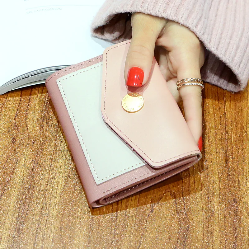 2019 women's short women's wallet button decoration mini wallet small folding PU leather female coin purse card package 144 2019 women's short women's wallet button decoration mini wallet small folding PU leather female coin purse card package 144