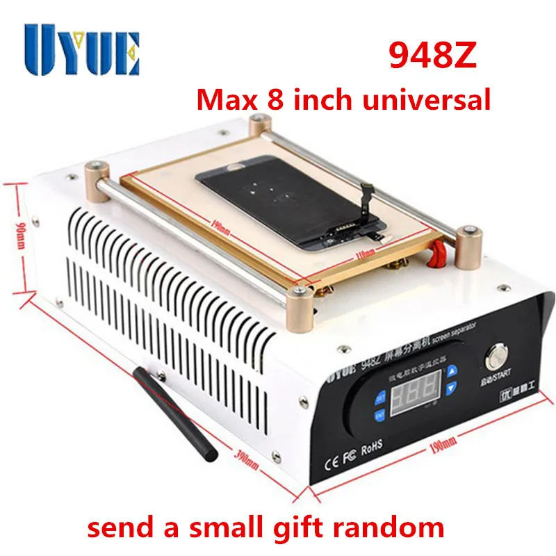 

UYUE 948Z LCD Separator Machine Screen Repair Machine For IPhone Samsung Build-in Air Pump Vacuum Max 8 Inch LCD+Gift+Free Ship