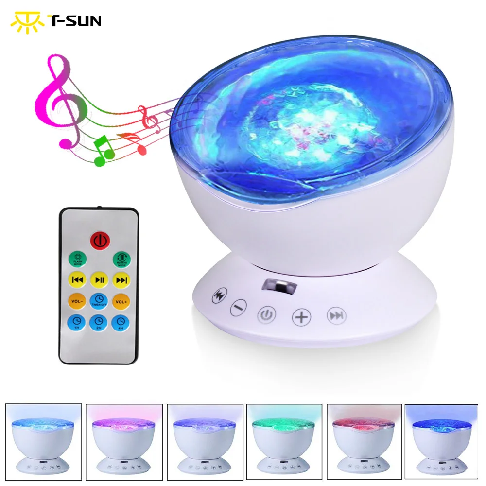 

T-SUN Remote Control Ocean Wave Projector Aurora Night Light Projector with Build-in Speaker Mood Light for Baby Nursery Adults