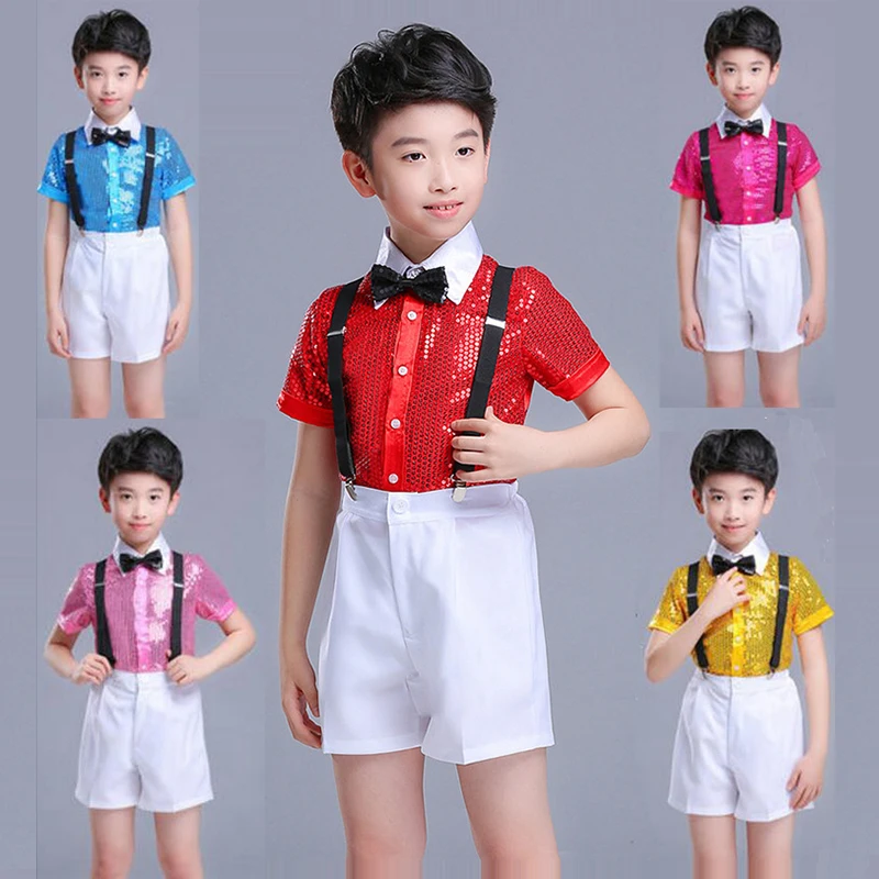 Boys Flower Children Short Sleeve Glitter Sequins Party And Wedding