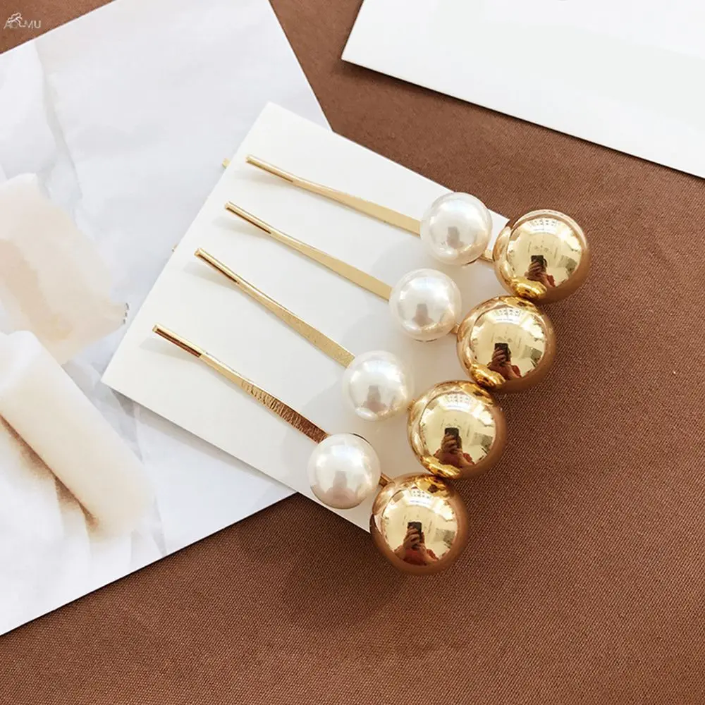 

1PC Vintage Metal Imitiation Pearl Hairpins Women Korea Metal Ball Hair Clips Simple Hair Accessories Barrettes
