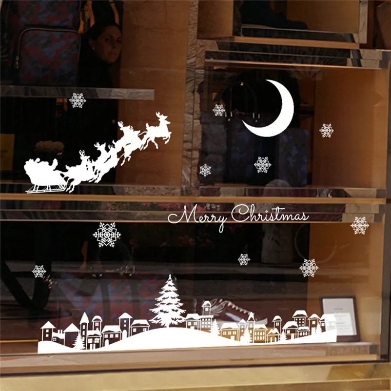 Год Рождество наклейки на окна Ресторан торговый центр украшения снег стекло окно съемный Рождественский орнамент#3o24