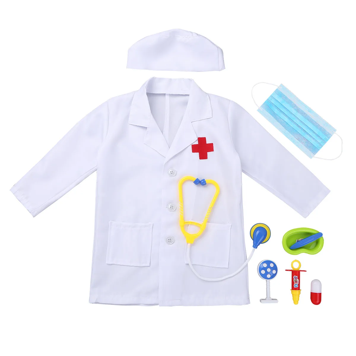 Freebily Bata Blanca Bata de Laboratorio Traje Disfraz de Doctor Enfermera Cocinero Chaqueta para Niño Niña Unisex Cosplay Uniforme