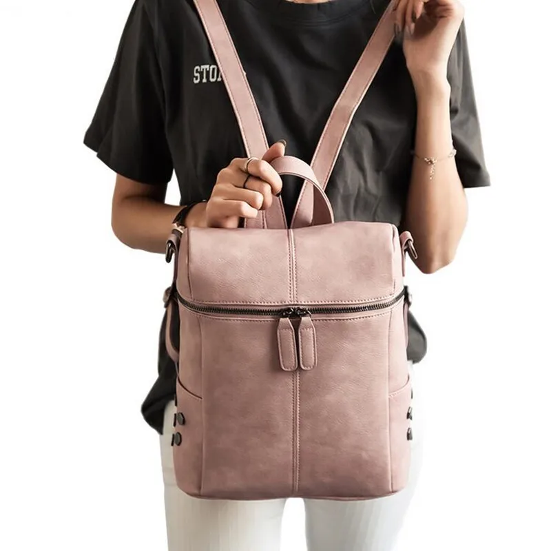 

COOL WALKER Vintage Casual New Style Women Leather Backpack School Bags High Quality Women Famous Brand Backpack Rivet Zipper