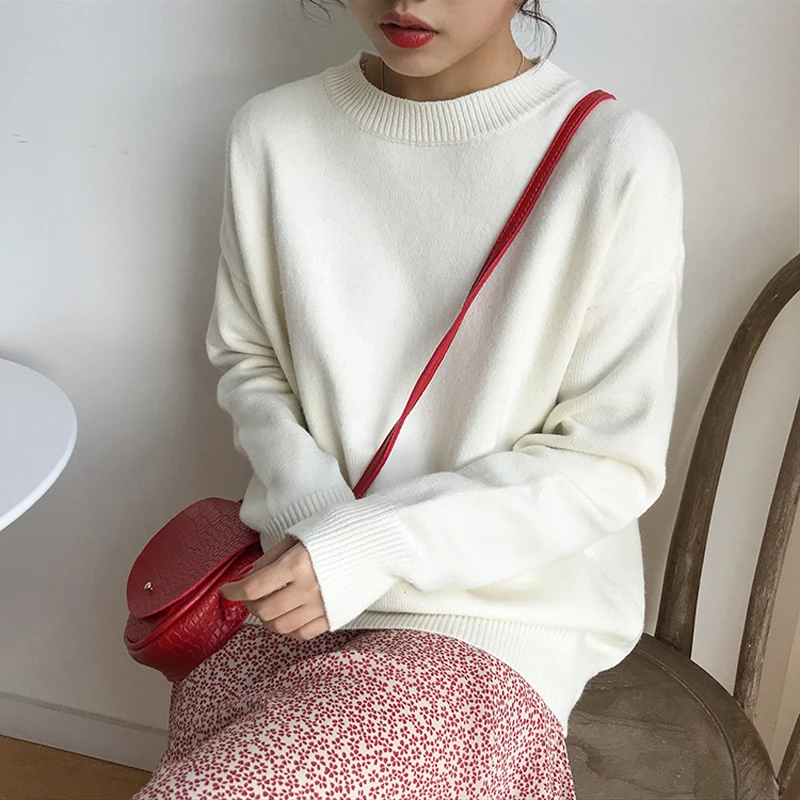 

2019 New Women Basic Knitted Sweater Korean O-Neck Long Sleeve Pullover Jumper Female Casual Sweaters 9 Colors