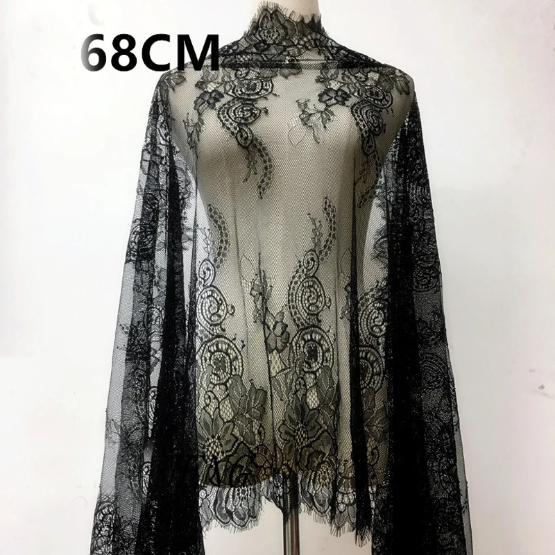 

3 meter/ lot Sexy Eyelash Lace Fabric 68cm DIY Decorative High Quality Soft Nylon Eyelash Lace Trim Wedding Dress Fabric