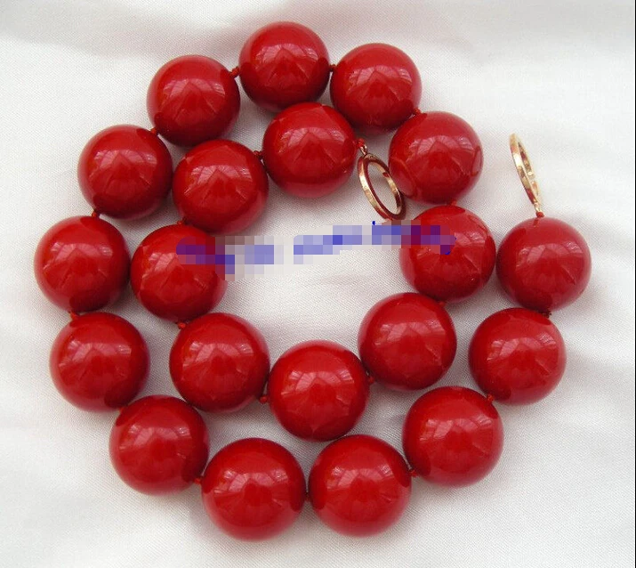 

Free shipping >>>>>>stunning big 20mm round red south sea shell pearls necklace d261