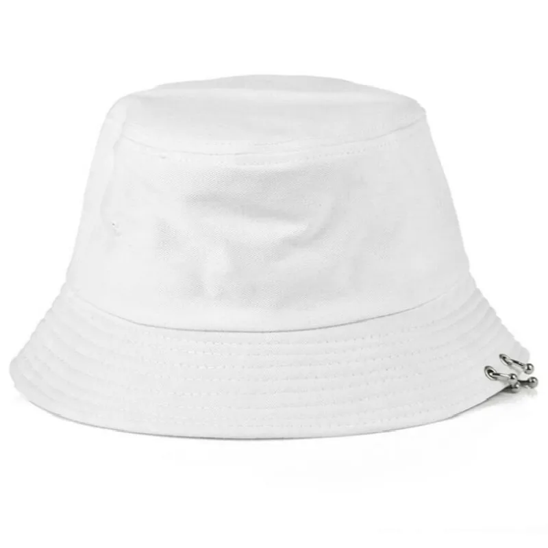 which in shower unisex cotton iron ring bucket hat hip hop casual women plain fishing hat wide brim solid summer men cap panama - Цвет: Белый