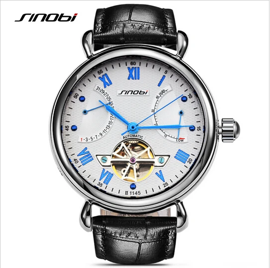 SINOBI Top Luxury Skeleton Watch Sapphire Crystal font b Mechanical b font Watch font b Men