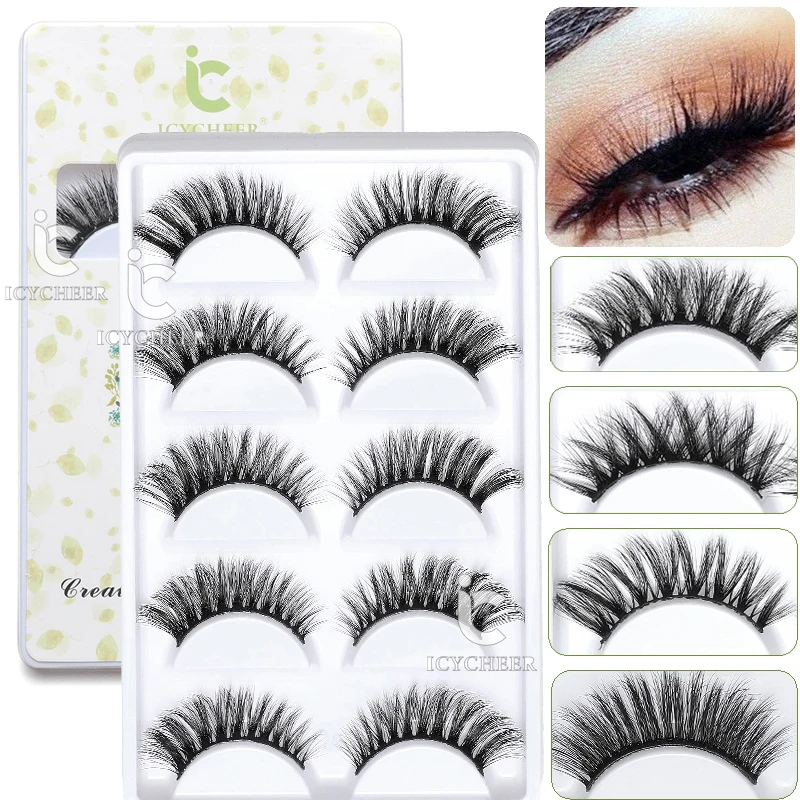 

ICYCHEER 5 Pairs Eyelashes 3D Lashes Luxury Handmade Volume False Eyelash Makeup 100% Siberian Mink Eyelashes Maquillaje