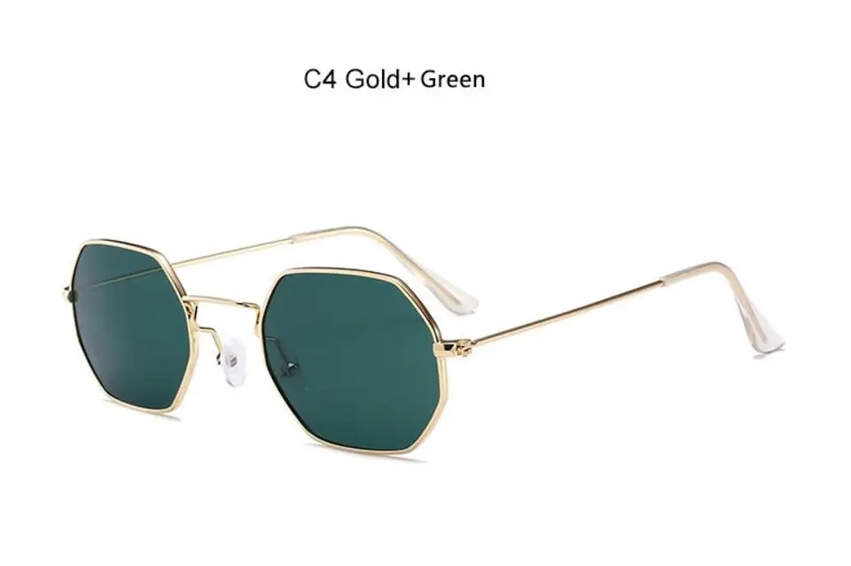 Маленькие Мужские солнцезащитные очки с шестигранной головкой, брендовые дизайнерские женские солнцезащитные очки, винтажные роскошные квадратные очки, модные сексуальные очки Oculos Gafas De Sol UV400 - Цвет линз: C4 Gold Green