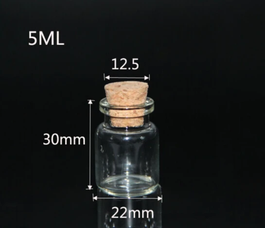 5 шт., размер: 4/5/6/7/8/10/12/14/15/18/20 мл прозрачная ваза стеклянная бутылка с пробкой баночки флакон зелье банок контейнер для хранения в деревянной коробке набор «сделай сам» для праздничного декора - Цвет: 22 30mm 5ml