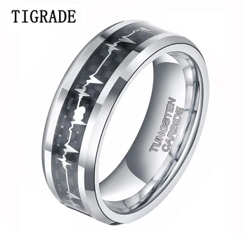 

8MM Tungsten Carbide Ring for Man Love Heart Beat Inlay Women Engagement Wedding Band Promise Rings Love Jewelry anillos hombre