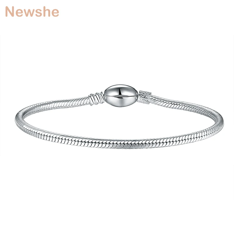 

Newshe 925 Sterling Silver Charm Bracelet For Women Snake Chain Fit Diy Charm Beads Bracelet Jewelry Making Original Gift 1B0086