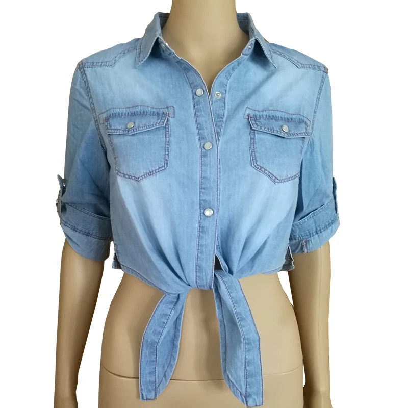 women blouses denim shirts fashion 2017 autumn female 3 4 sleeve womens plus size denim shirts