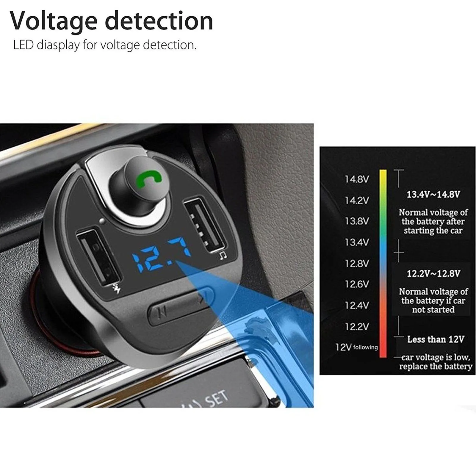 Bluetooth fm-передатчик для автомобиля Hands free в автомобиле fm-радио адаптер автомобильный комплект с USB зарядным устройством Обнаружение напряжения для телефонов