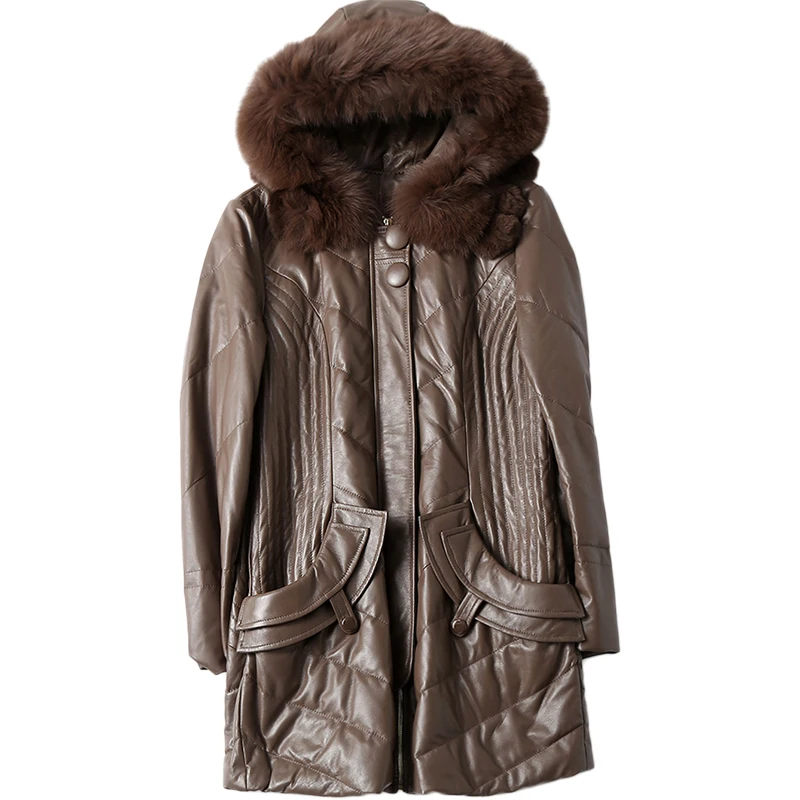 

Fox Fur Hooded Real Genuine Leather Jacket Women Clothes 2019 Korean Vintage Sheepskin Coat Streetwear Thick Down Coats ZT3187