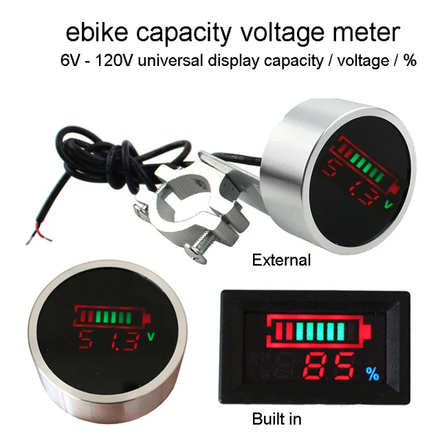 12V 24V 36V 48V 60V 72V 84V eBike Battery Capacity Indicator Voltage Meter Percentage Display