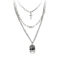 Multilayers Punk Silver Chains Cross Necklace