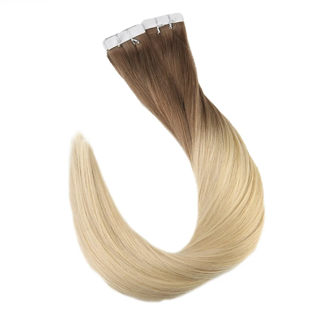 Full Shine Ombre Color 2.5g Per Piece 40 pieces 100% Real Remy Human Hair Balayage Hair Tape in Hair Extensions Brown Blonde