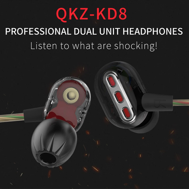 QKZ KD8 двойной блок привода в ухо наушник бас сабвуфер наушники HIFI DJ Monito бег спортивные наушники гарнитура