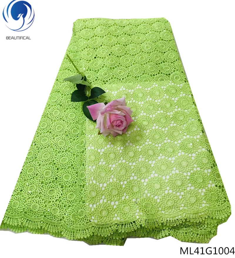 

BEAUTIFICAL cord lace fabric guipure light green nigeria guipure lace with embroidery 5 yards/lot for clothes ML41G10