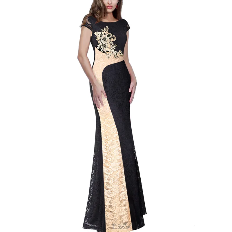 

Vfemage Womens Floral Lace Applique Colorblock Patchwork Slim Formal Evening Gowns Mother of Bride Bodycon Maxi Long Dress 1165