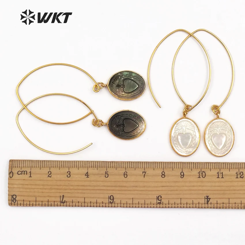 WT-E455 WKT Unique Design shell Earrings with love Natural shell Gold Electroplated Earring Jewelry Gift Earring WT-E455 WKT Unique Design shell Earrings with love Natural shell Gold Electroplated Earring Jewelry Gift Earring