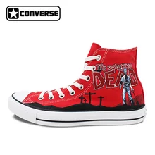 Hand Painted Shoes Women Men Red Converse All Star Walking Dead Zombies Design Custom High Top