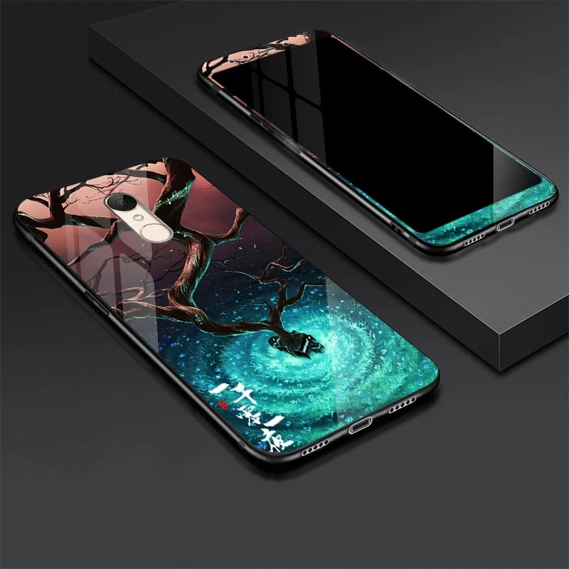 Tempered Glass Case For Xiaomi Redmi 5 Plus Cover Glossy Cartoon Cover for Xiaomi Redmi5 Plus Case with Same Front Glass Film