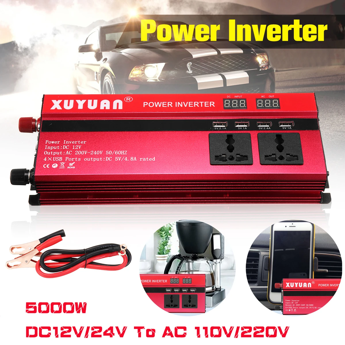 

Inverter 12V 220V 5000W 4000W 3000W Peak Power Voltage Transformer Converter 12V To 220V DC-AC Solar Sine Wave Inverter