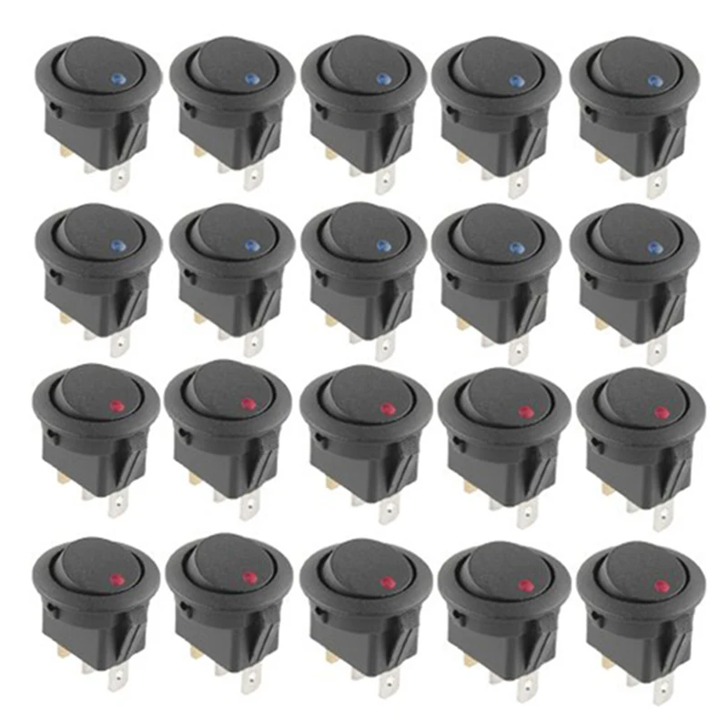 

20 Pcs 12V 20A Amps On/Off/ 3 Position Terminal Round Rocker LED Toggle Switch Blue & Red