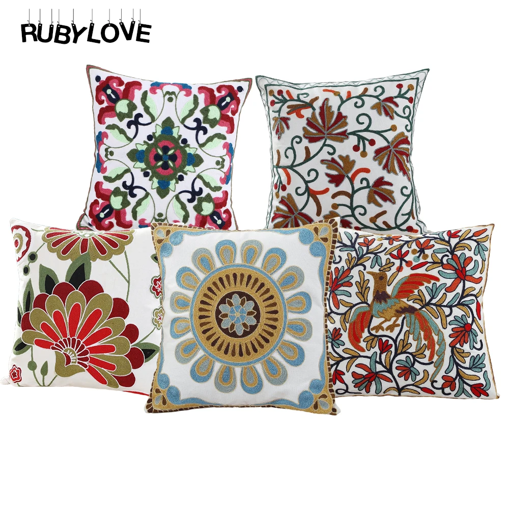 RUBYLOVE вышивка наволочка слон цветочный узор хлопковая Подушка домашний декор