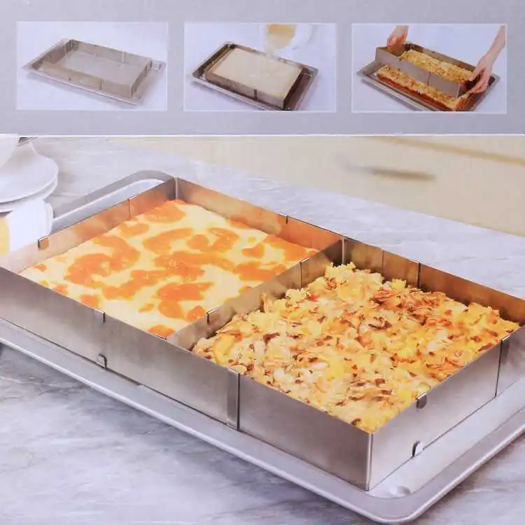

Stainless Steel Square Adjustable Mousse Cake Ring Baking Mold Baking Tools Bakeware UK Brand Cake Kitchen Oven Scalable Tool