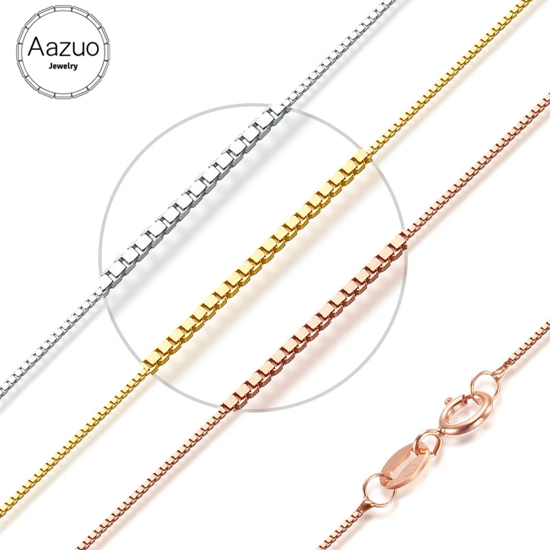 

Aazuo 100% Real 18K Gold Box Chain Necklace Rose Gold White Gold Yellow Gold 0.90g(40cm) 1.10g(45cm) Au750