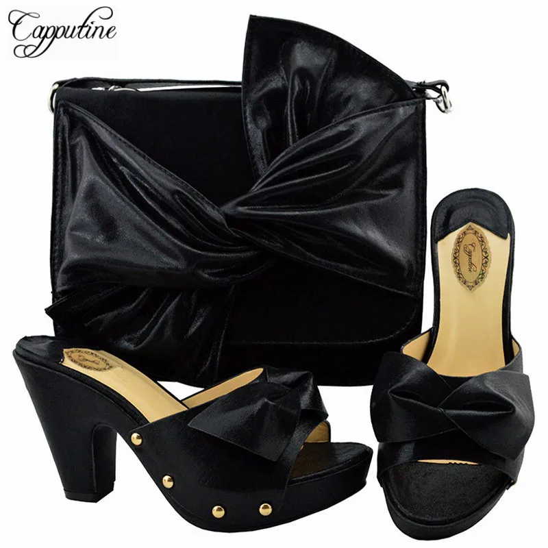 Capputine 2018 New Italian Elegant Shoes With Bag Set New African High Heels 9.5CM Shoes And Bag Set For Party Free Shipping