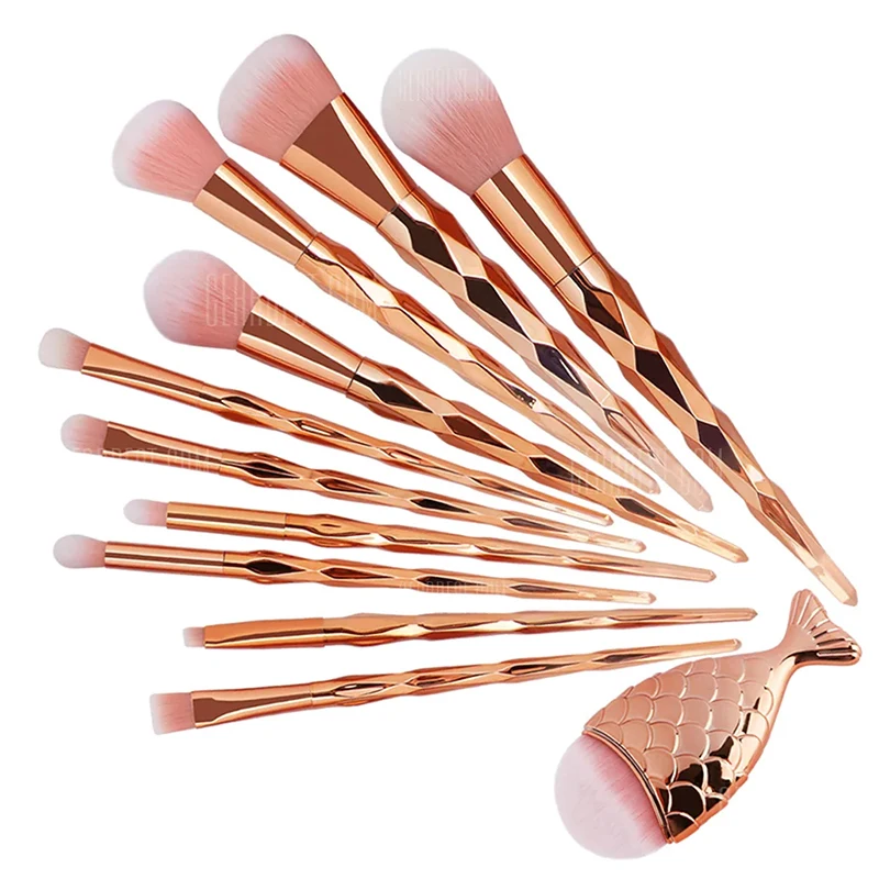 

12pcs Diamond Fish Makeup Brush Set Foundation Blending Power Eyeshadow Contour Concealer Blush Cosmetic Beauty Make Up
