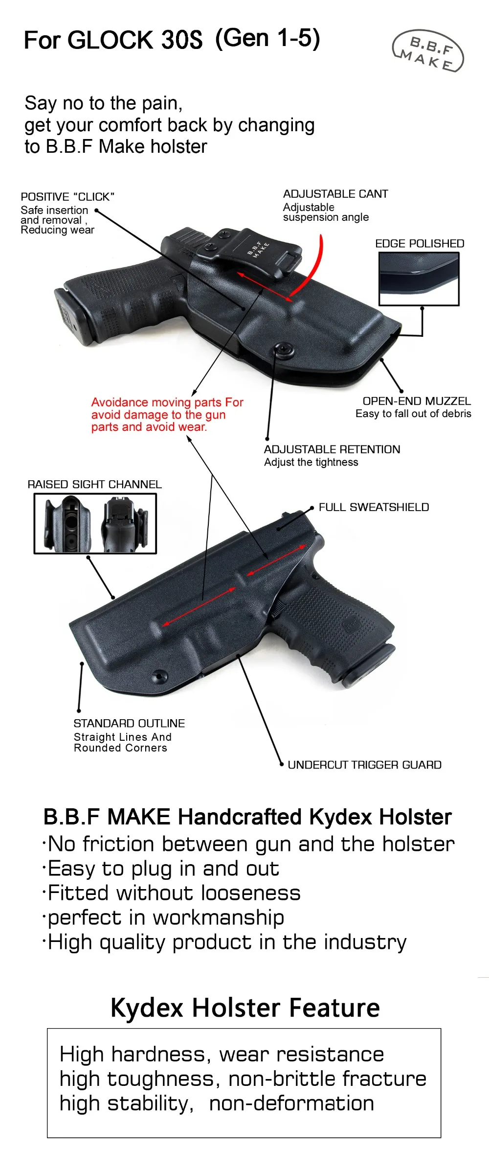 B.B.F Make IWB Тканевая кобура для пистолета IWB, подходит под заказ: Glock 30 S, внутренний скрытый пояс для переноски, пистолетный Зажим для ремня, аксессуары